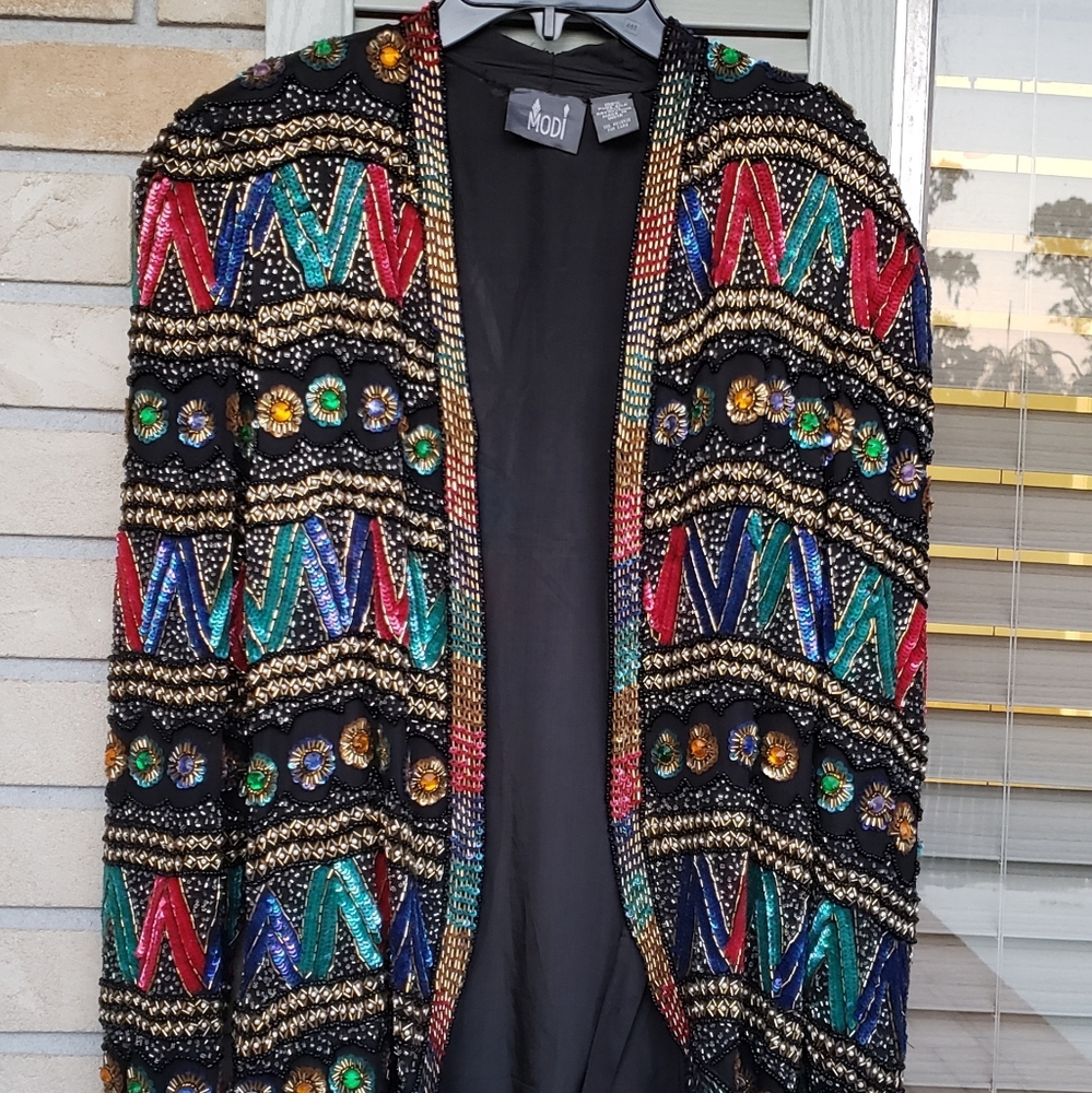 vintage modi 100% silk jacket sequin